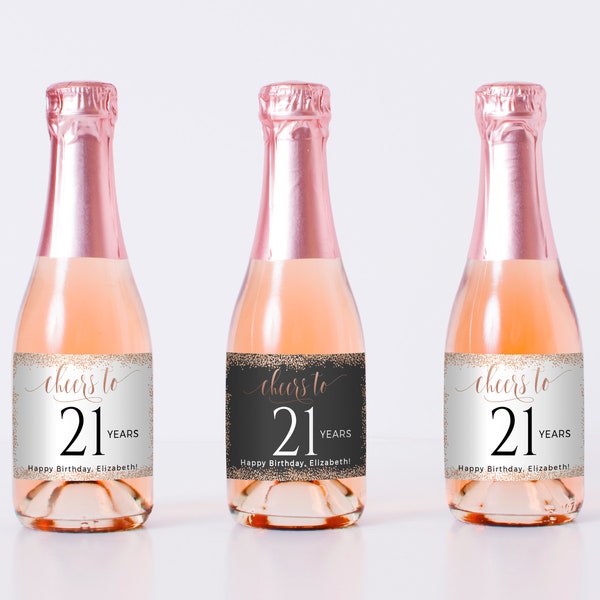 Mini Champagne Label Birthday Mini Wine Labels, 21st Birthday, 30th, 40th, 50th, Any Age, Instant Download
