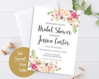 Bridal Shower Invitation Editable Template Bridal Shower Printable Floral Bridal Shower PDF Instant Download Pastel Blooms DIY Bridal Shower