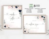 Custom Wedding Sign, Navy Blue Blush Pink Wedding Signage, 8 Sizes, Editable Template