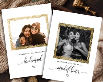 Bridesmaid Proposal Card Template, Editable Photo Proposal Card, Will You Be My Matron of Honor Maid of Honor Card, Bridesmaid Card