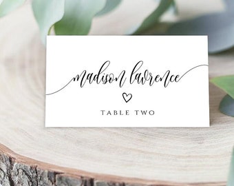 Calligraphy Wedding Place Card Template, Editable Printable Escort Card, Meal Icons, Instant Download