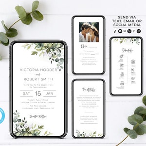 Digitale Hochzeitseinladung, Eukalyptus digitale Einladung, Greenery Einladung Vorlage, Mobile einladen, Sofort Download Templett, POE