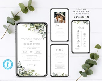 Electronic Wedding Invitation Set | Editable Template | Digital Wedding Suite with RSVP, Details, Timeline | E-vite Wedding Template | POE