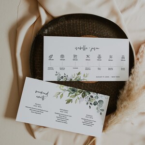 Greenery Wedding Welcome Letter + Timeline, Wedding Order of Service, Itinerary, Instant Download, Templett, POE