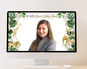 Safari Animal Zoom Background: Editable Baby Shower Template (Instant Download)