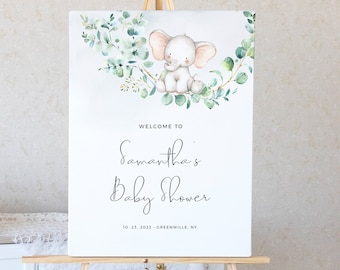 Sjabloon olifant babyshower welkomstbord: bewerkbaar afdrukbaar feestdecor (direct downloaden)