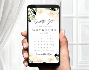 Boho Wedding Save The Date Card Template, Calendar Wedding Announcement, Instant Download, Templett