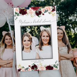 Burgundy Bridal Shower Photo Prop Frame Template, Photo Booth Prop, Printable, Editable, Instant Download, Templett, POM