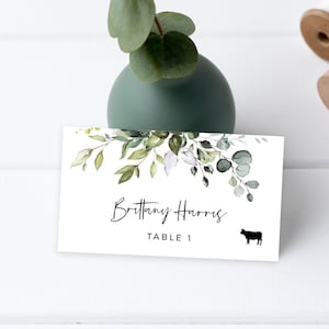 Eucalyptus Wedding Place Card Template, Printable Escort Card, Meal Icons, Instant Download, Editable, Templett, POE