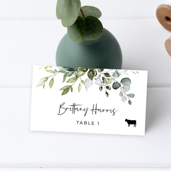 table place setting cards template Eucalyptus Wedding Place Card Template, Printable Escort Card, Meal Icons, Instant Download, Editable, Templett, POE