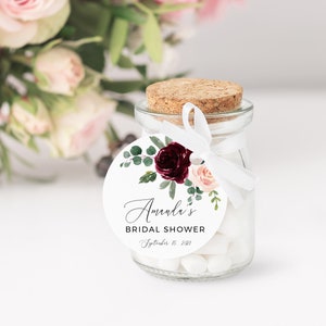 Burgundy Floral Favor Tag Template: Wedding, Bridal Shower (Editable, Templett), POM