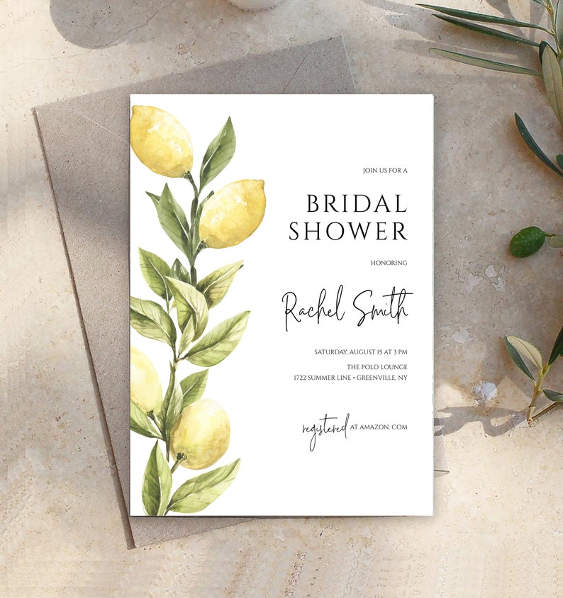 Lemon Bridal Shower Invitation, Wedding Shower Invitation Template, Editable, Instant Download, Templett, POL image 2