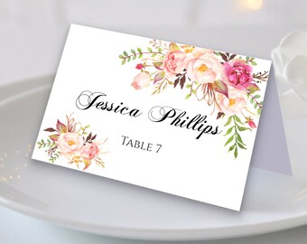 Wedding Place Cards Place Card Template Editable Reserved Seating Cards Folded Name Cards Floral Place Cards Tent Cards DIY Pastel Blooms