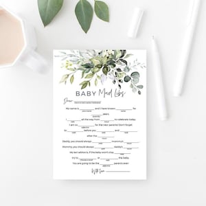 Greenery Baby Shower Mad Libs Game: Printable Template (Instant Download)