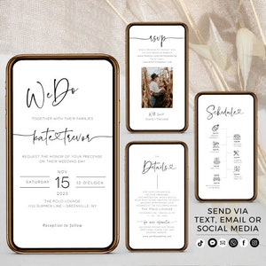 Modèle numérique d'invitation de mariage, téléchargement d'invitation de mariage électronique, invitation texte, modification avec Templett, POH