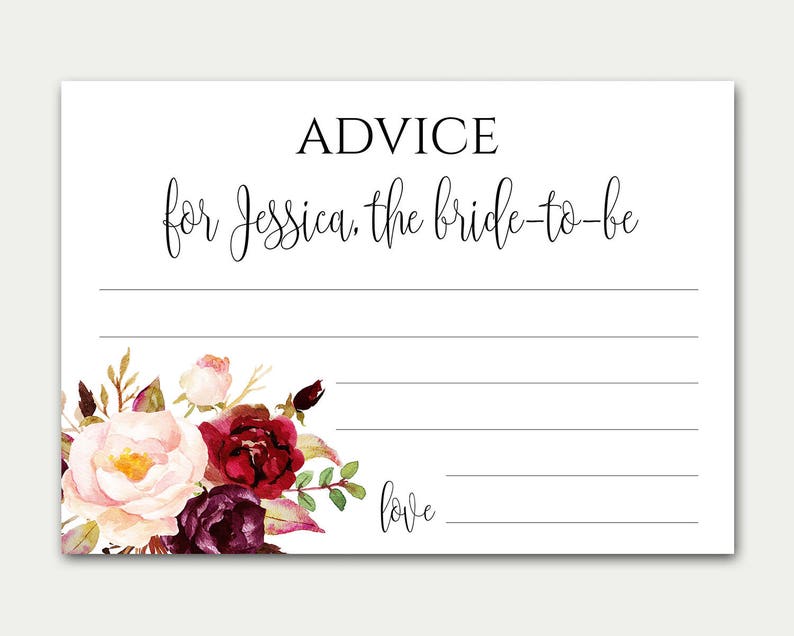 Personalized Advice Card Printable Wedding Advice Cards Etsy
