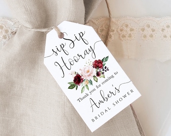 Sip Sip Hooray Tag Möhippa Favor Tag, Bröllop Favor Tag, Utskrivbar Tag, Present Tag, Direkt Nedladdning