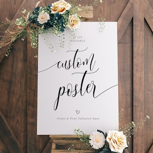 Cartaz personalizado, placa personalizada, placa de casamento, placa totalmente editável, retrato/paisagem, download instantâneo