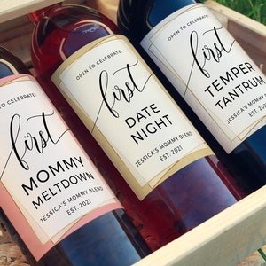 New Mom Gift Wine Labels Mommy Milestones Baby Shower Gift Wine Fun New Mommy Mother&#39;s Day, Instant Download, Templett
