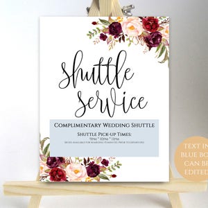 Printable Shuttle Sign Shuttle Service Sign Shuttle Service Printable Wedding Template Instant ...