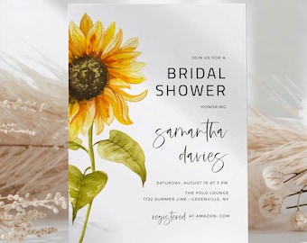 Sunflower Bridal Shower Invitation Template, Editable Rustic Bridal Shower Invite, Printable Floral Wedding Shower Evite, Boho Bridal Shower