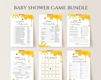 Bee Baby Shower Games Bundle, 12 Editable Games, Honey Bee Baby Shower Printable, Templett