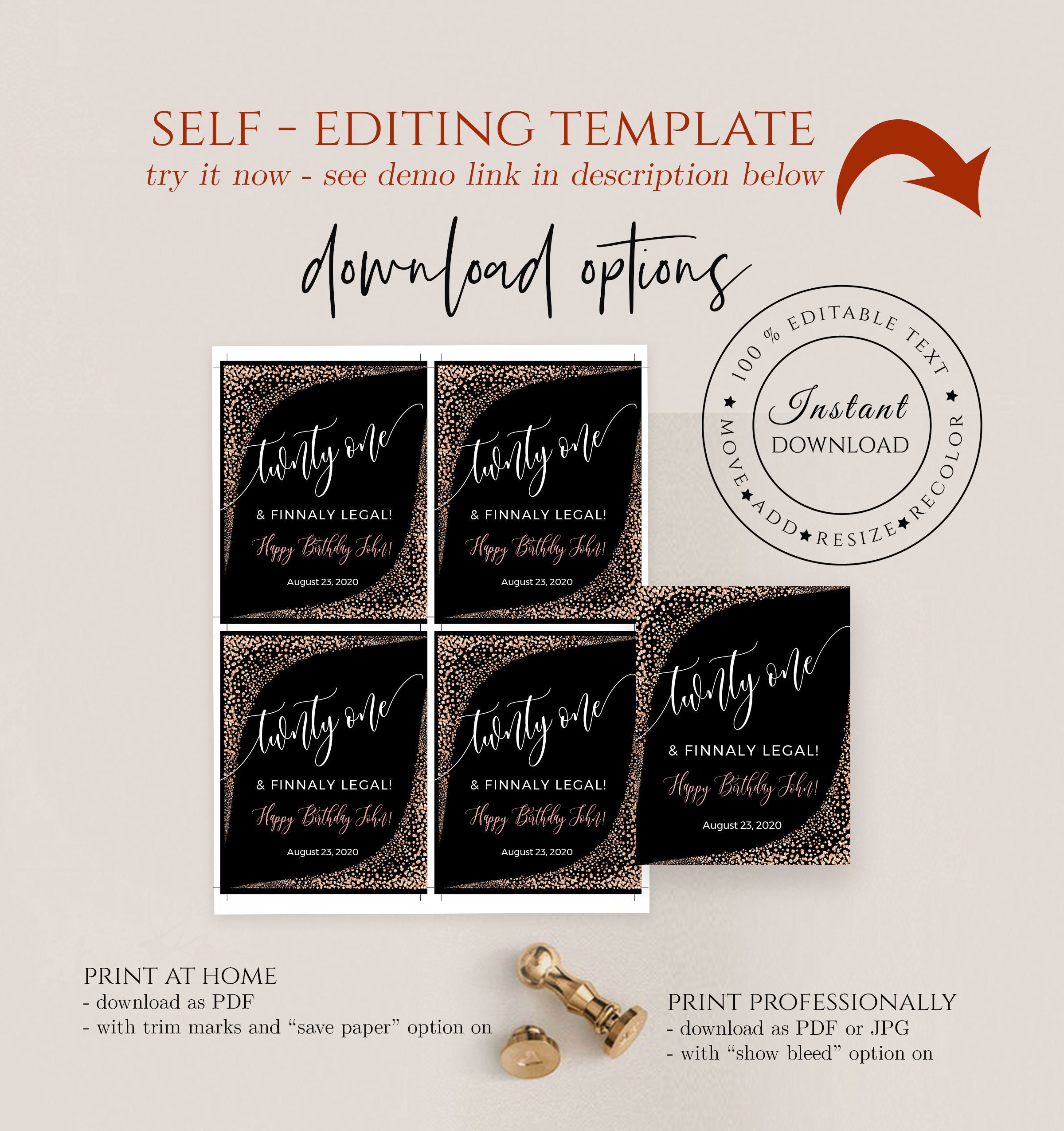 Milstool Label Birthday Wine Label Template: Editable Milestone Gift (digital Download ...
