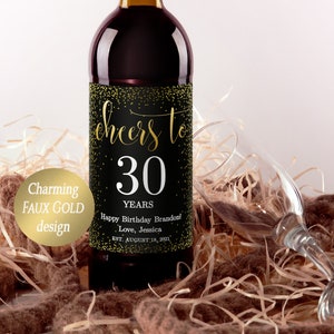 Personalized Birthday Wine Label: Faux Gold, Any Age (Edit Yourself)