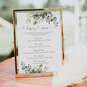 Enseigne et cartes de menu mariage baisers, jeu de baisers de mariage minimaliste, téléchargement immédiat, modifiable, Templett, POE