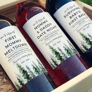 Pine Tree New Mom Gift Wine Labels, Mommy Milestones Baby Shower Gift, Fun New Mom Gift New Mommy Mother&#39;s Day, Instant Download