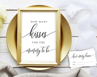 Guess How Many Kisses for the Mommy to be, Baby Shower Games, Instant Download, Templett