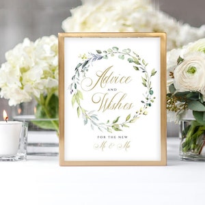 Advice and Wishes for the Mr and Mrs, Printable Wishes Sign, Advice Card, Bridal Shower Signs, Instant Download, POE