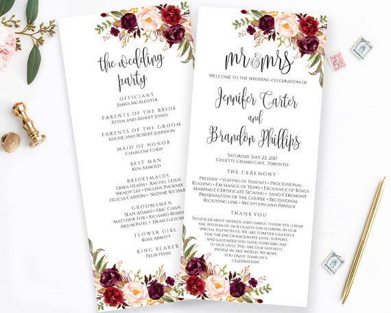 Wedding Program Editable Template Program Printable Ceremony Etsy