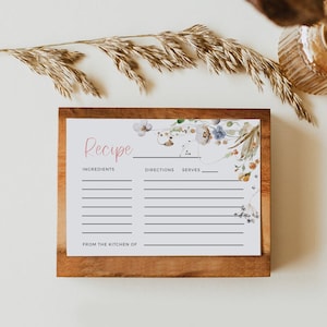 Wildflower Recipe Card Template, Editable Recipe Card, Printable Bridal Recipe, Instant Download