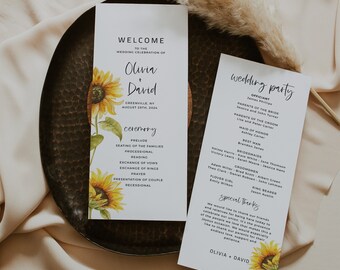 Sunflower Wedding program Template, Flower Wedding Programs, Order of Ceremony, Digital Download