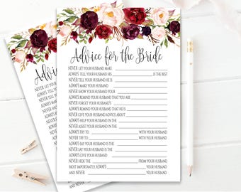 Husband Advice for the Bride Game Printable Bridal Shower Game Never and Always Advice Card Advice New Bride Instant Download Boho Chic