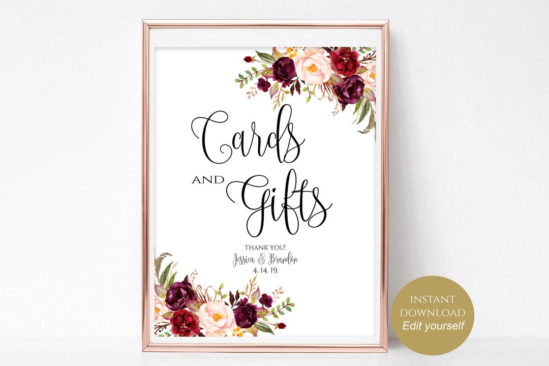 Printable Cards and Gifts Sign Instant Download Editable PDF 4x6, 5x7 ...