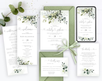 LAURA Greenery Wedding Invitation Suite, Wedding Invitation Template, Eucalyptus Wedding Invite, Printable Wedding Invitation, POE