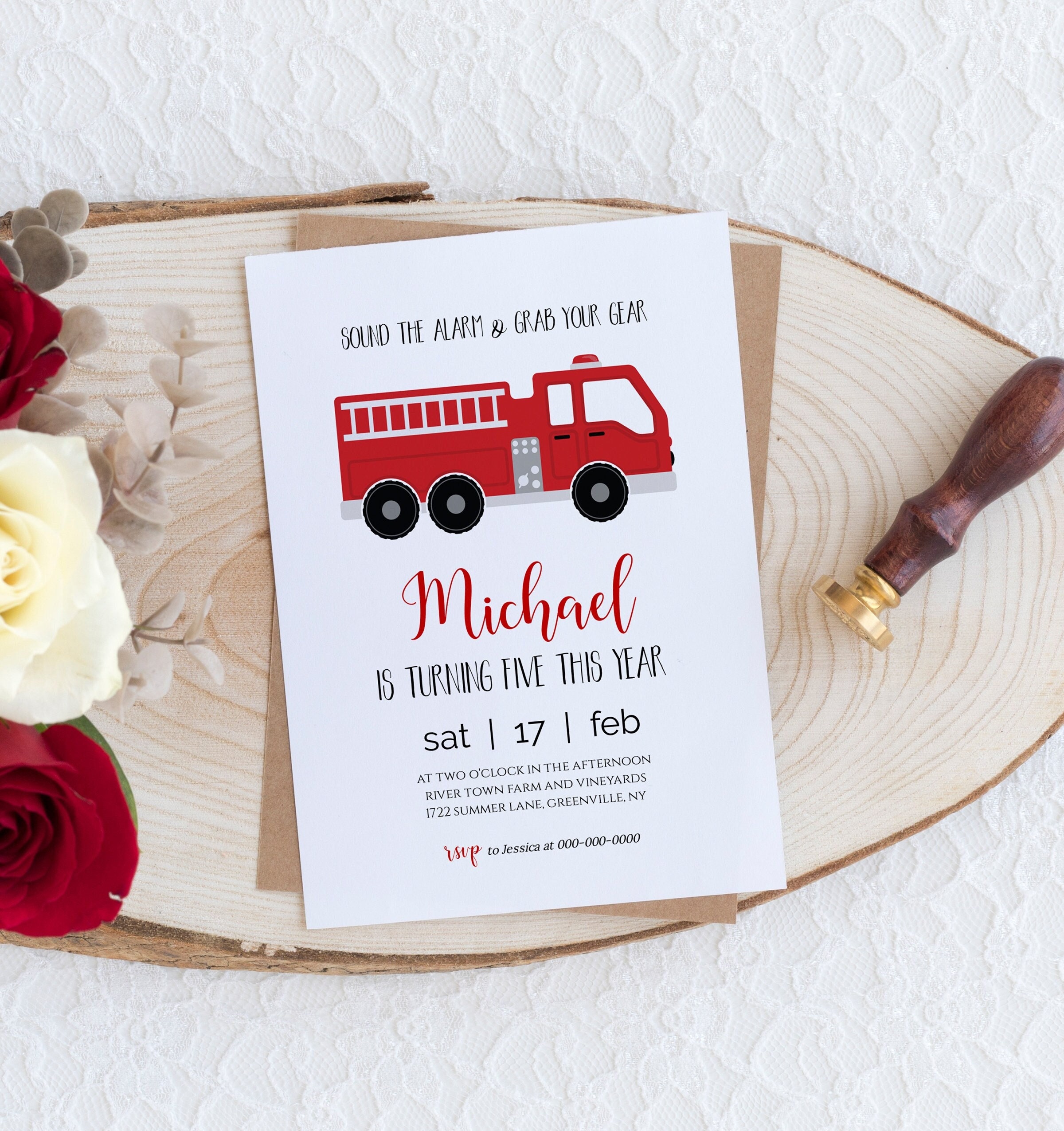 Fire Truck Birthday Party Invitation: Fireman Invite (digital Download ...