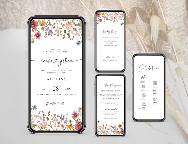 Wildflower Wedding Invitation Template, Digital Wedding Evite, Instant Download, Templett image 5