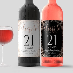 Birthday Wine Label Cheers to 21 Years, 100% Editable Labels 21st Birthday 60th, 50th, 40th, 30th, Any Age, Instant Download