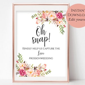 Wedding Hashtag Sign: Pastel Blooms Floral, Editable Template (Digital Download)