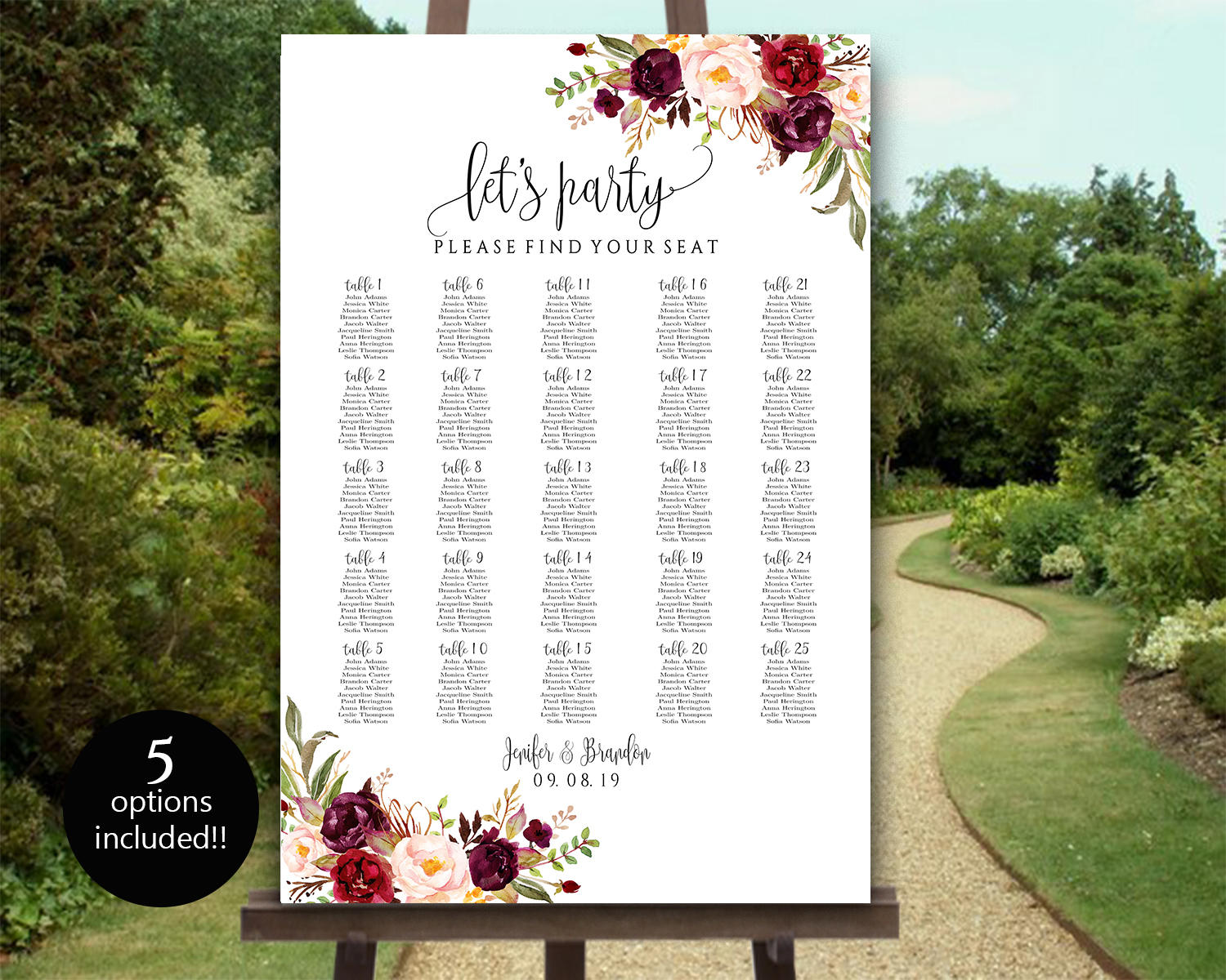 Large Seating Chart Template 5 Sizes up to 350 Editable | Etsy