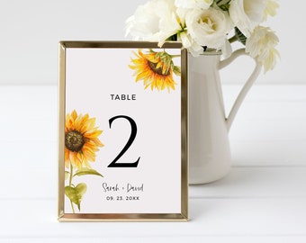 Sunflower Wedding Table Number Template: Floral Wedding Decor Editable DIY Printable (Digital Download)