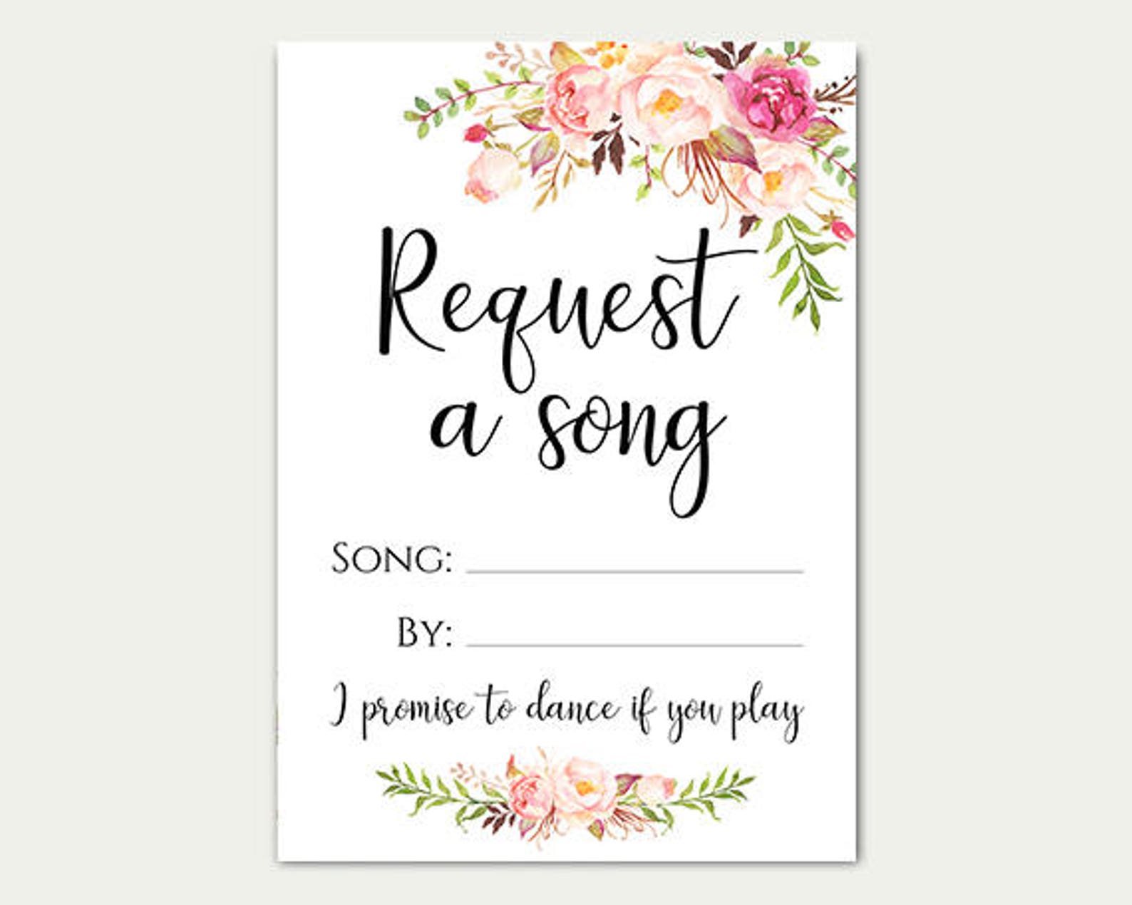 Wedding Song Request Card Printable Request a Song Cards Etsy