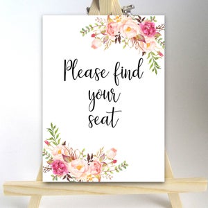 Printable Please Find Your Seat Sign Table Sign Party Reception Sign ...