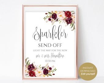 Printable Sparkler Send Off Sign Send Off Ideas Wedding Template Instant Download Editable PDF 4x6, 5x7, 8x10 Sparkler Sign Boho Chic