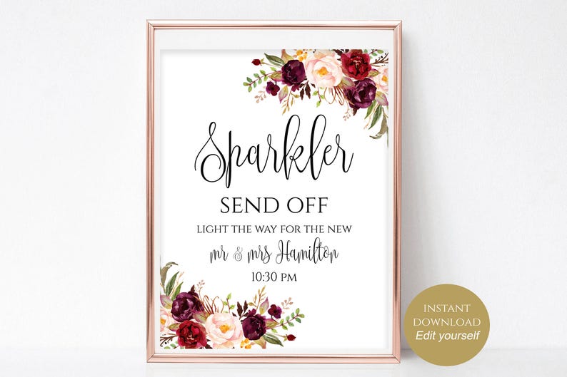 5x7 Printable Sparkler Send Off Sign Send Off Ideas Wedding Template Instant Download Editable PDF 4x6 8x10 Sparkler Sign Boho Chic