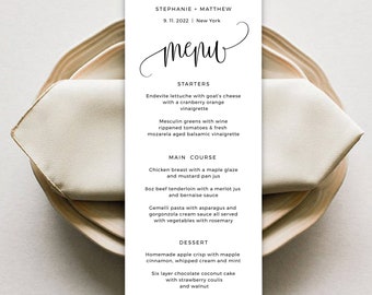 Calligraphy Wedding Menu Template, Printable Dinner Menu, Instant Download, Templett, POPC