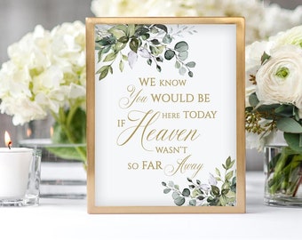 Memorial Table Sign, We Know you Would be Here Today if Heaven wasn't so Far Away, Instant Download, POE